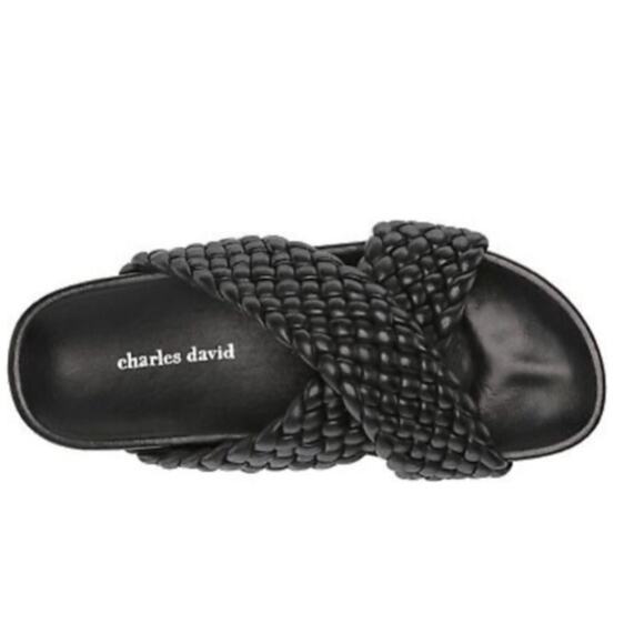 NEW Charles David defend black braided leather slides sandals 6.5 - Picture 2 of 7